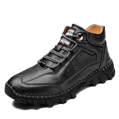 Hand-stitched Men's Casual Shoes With Velvet Warm Leather Boots