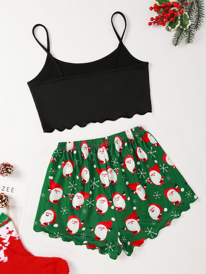 Christmas Print Suspender Top And Home Service Suit