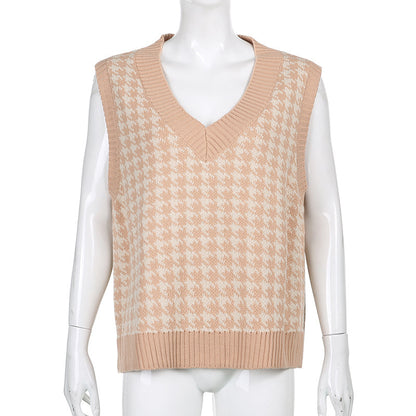 Women's Sweater Vest V-neck Loose Sleeveless Knitted Vest