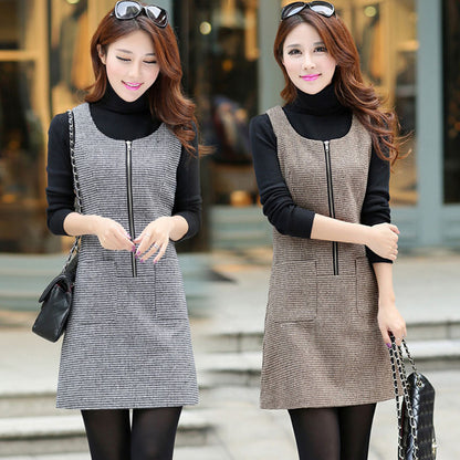 Double Layer Lining Thick Houndstooth Woolen Waistcoat Skirt