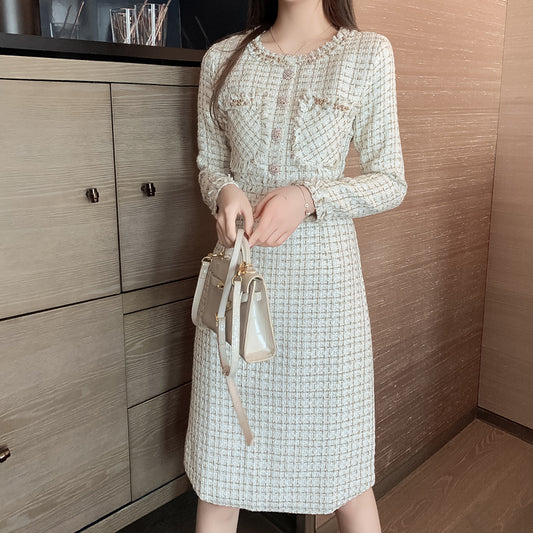 Women's Padded Base Long-sleeved Woolen Dress