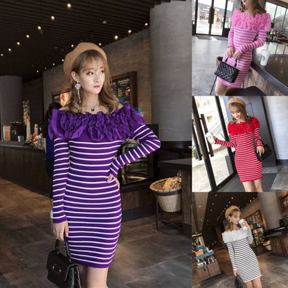 One-line Neck Strapless Short Sexy Long-sleeved Slim Knit Sweater