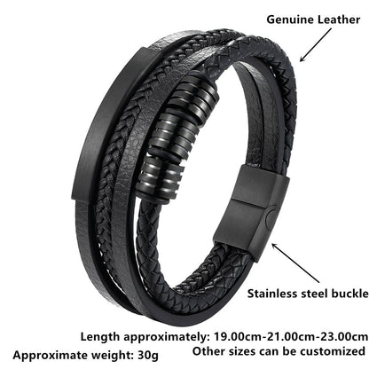 Popular Men's Titanium Steel Leather Woven Bracelet