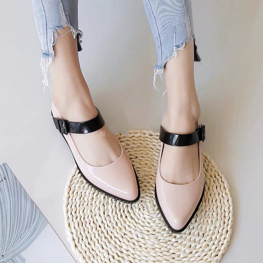 Pointed Toe Color-block Buckle Flat Women's Shoes