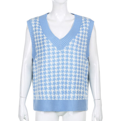 Women's Sweater Vest V-neck Loose Sleeveless Knitted Vest