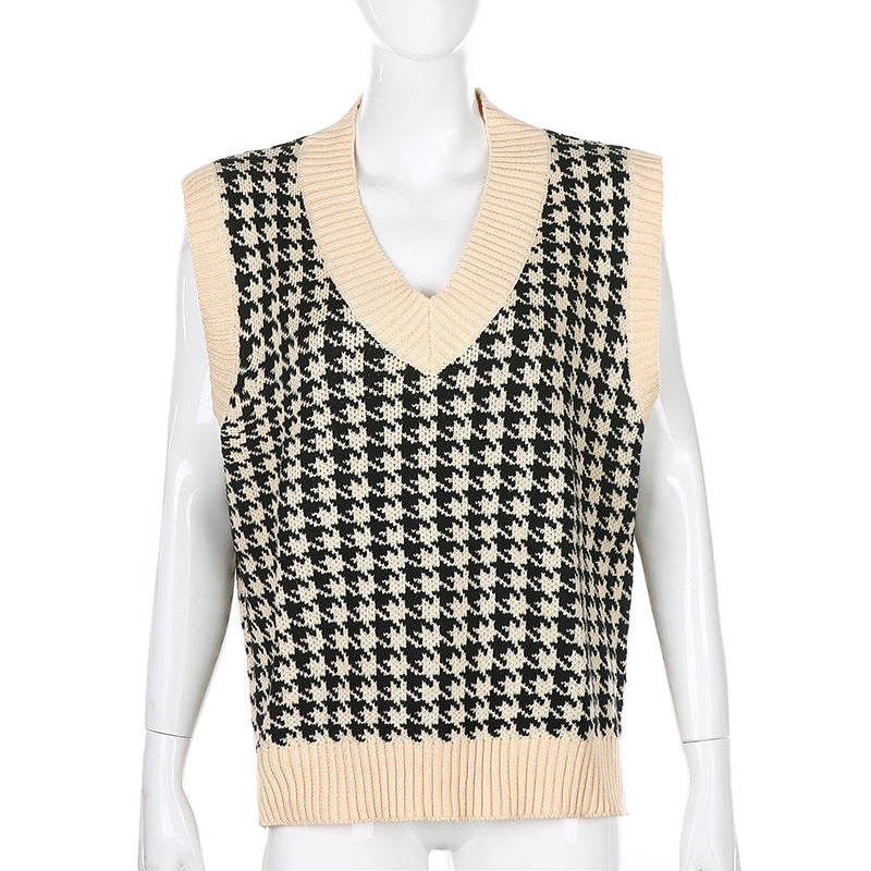 Women's Sweater Vest V-neck Loose Sleeveless Knitted Vest