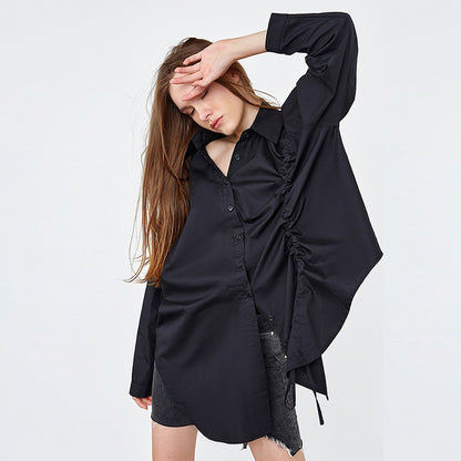 Women's Niche Drawstring Irregular Cardigan Shirt