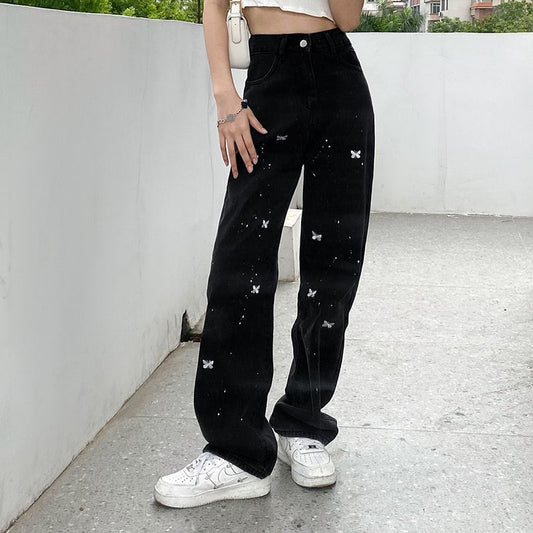 Butterfly Jeans Women's Straight Leg Loose Wide Leg Pants