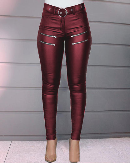 Fashion All-match Casual Tight-fitting Zipper Decoration Tight-fitting Trousers