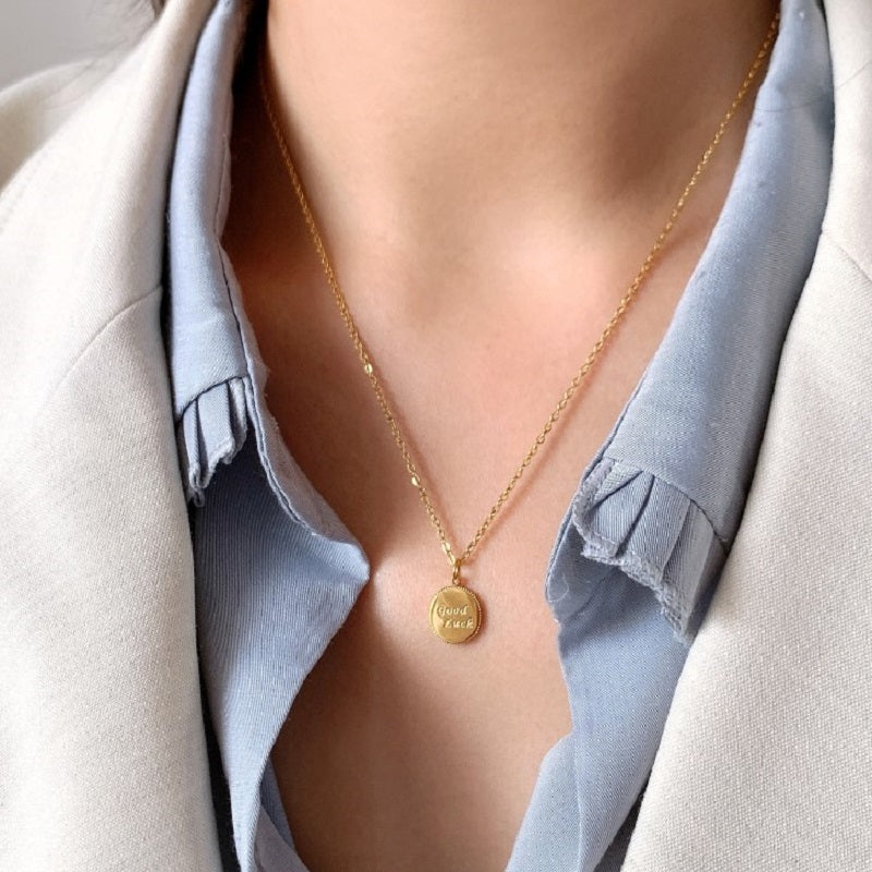 Small Round Coin Clavicle Chain Fashion Design Blessing Pendant