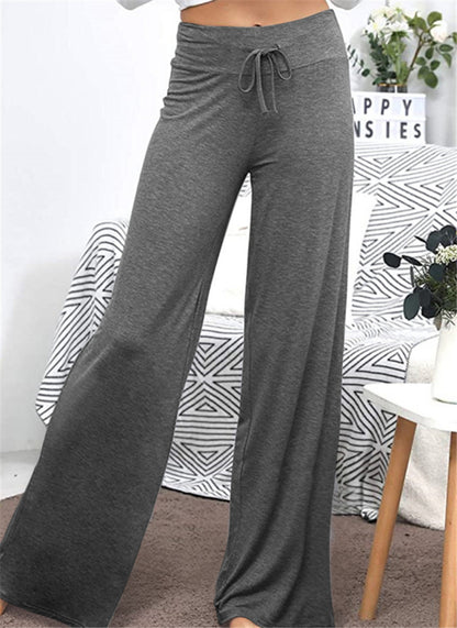 Loose Wide Leg High Waist Elastic Slacks In Solid Color