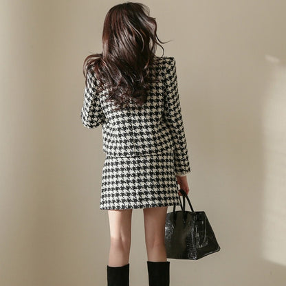 Women's Houndstooth Jacket And Skirt Suit