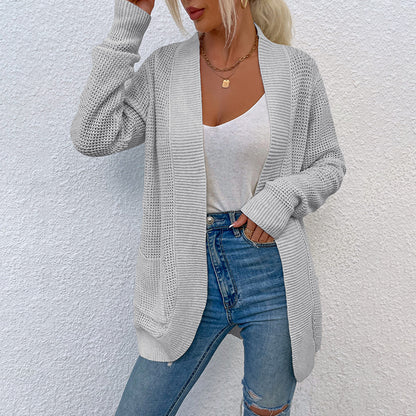 Women's Knitted Sweater Hem Curved Pocket Sweater Women's Jacket