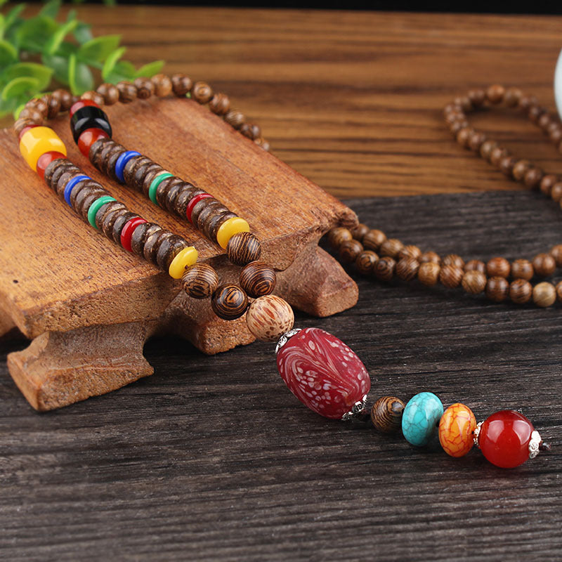 Men's And Women's Ethnic Necklaces Retro Wooden Beads