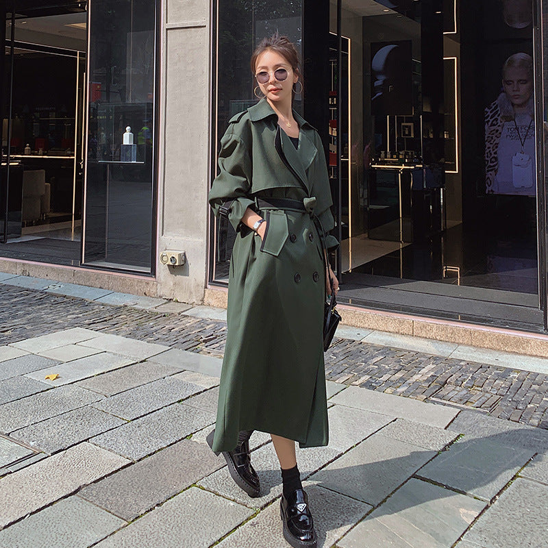 Loose Mid-length Retro Coat Army Green Double-breasted Trench Coat