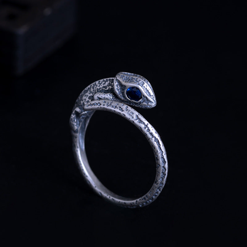 Old Inlaid Blue Zircon Lizard Ring