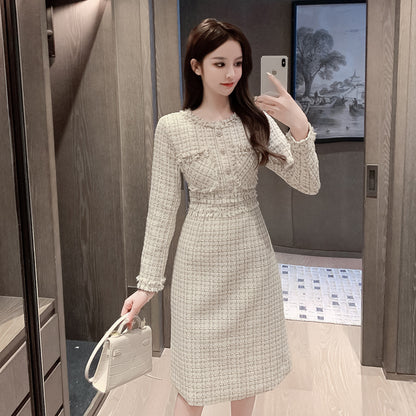 Women's Padded Base Long-sleeved Woolen Dress