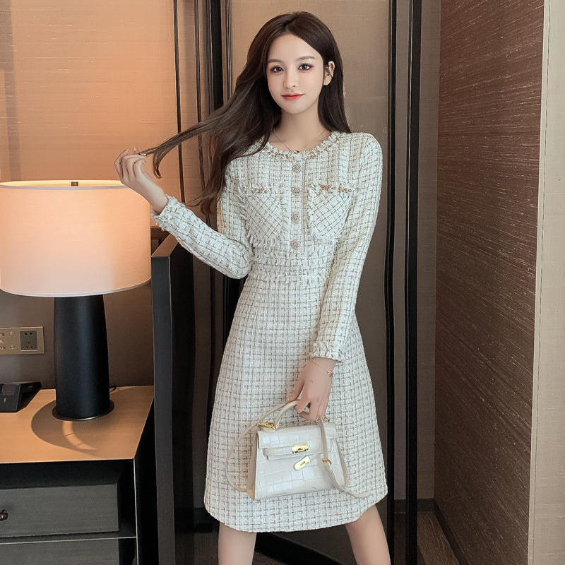 Women's Padded Base Long-sleeved Woolen Dress