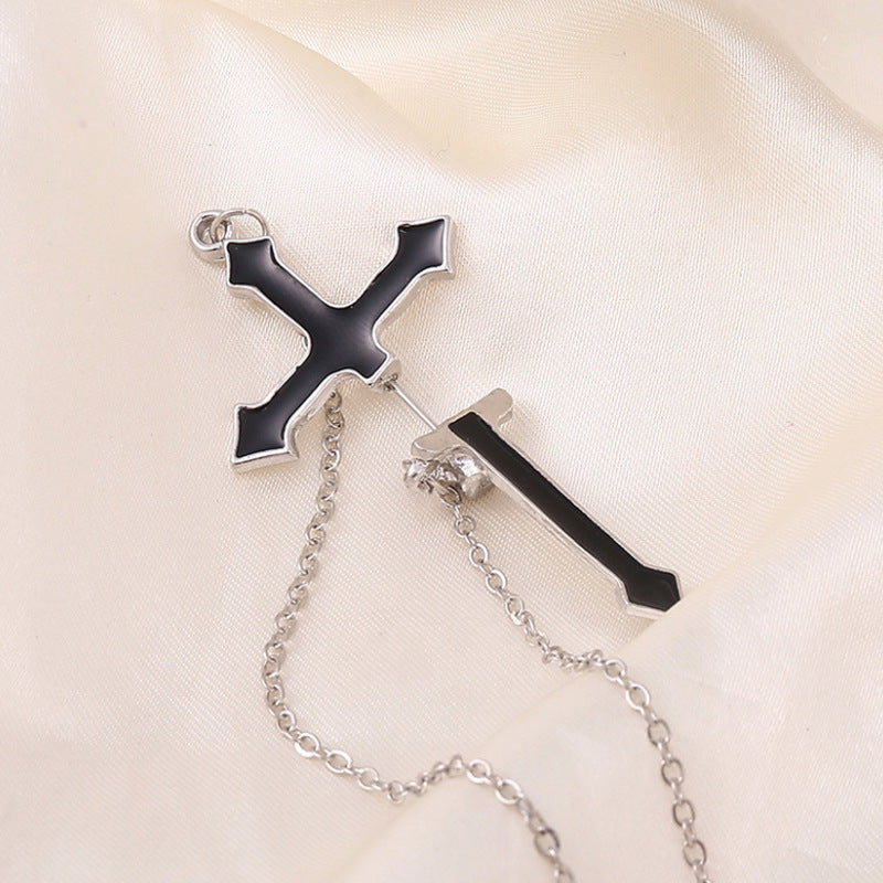 Cold Personality And Bungee Exaggerated Chain Dripping Oil One-piece Ear Bone Cross