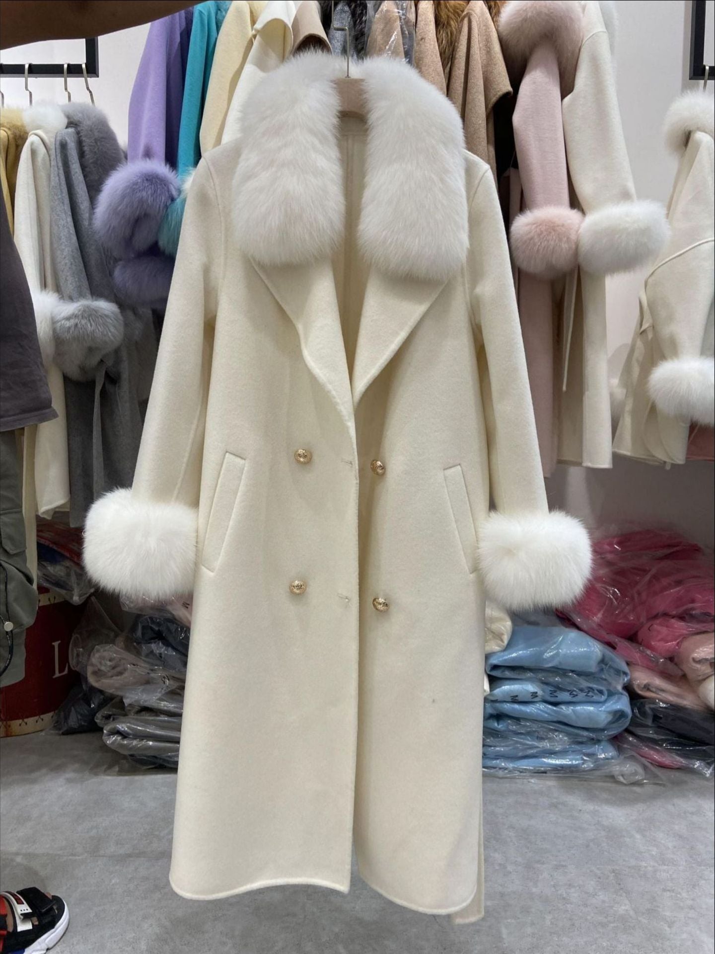 Fox Fur Collar Wool Double-sided Woolen Coat Long For Women