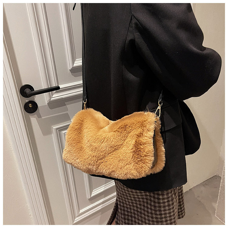 Women's Solid Color Creative Plush One-shoulder Small Square Bag