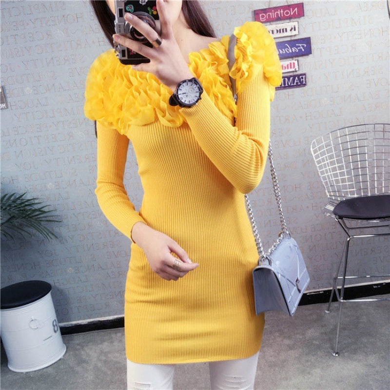 One-line Neck Strapless Short Sexy Long-sleeved Slim Knit Sweater