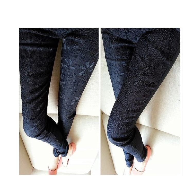 Women Pencil Feet Pants Lace Stitching