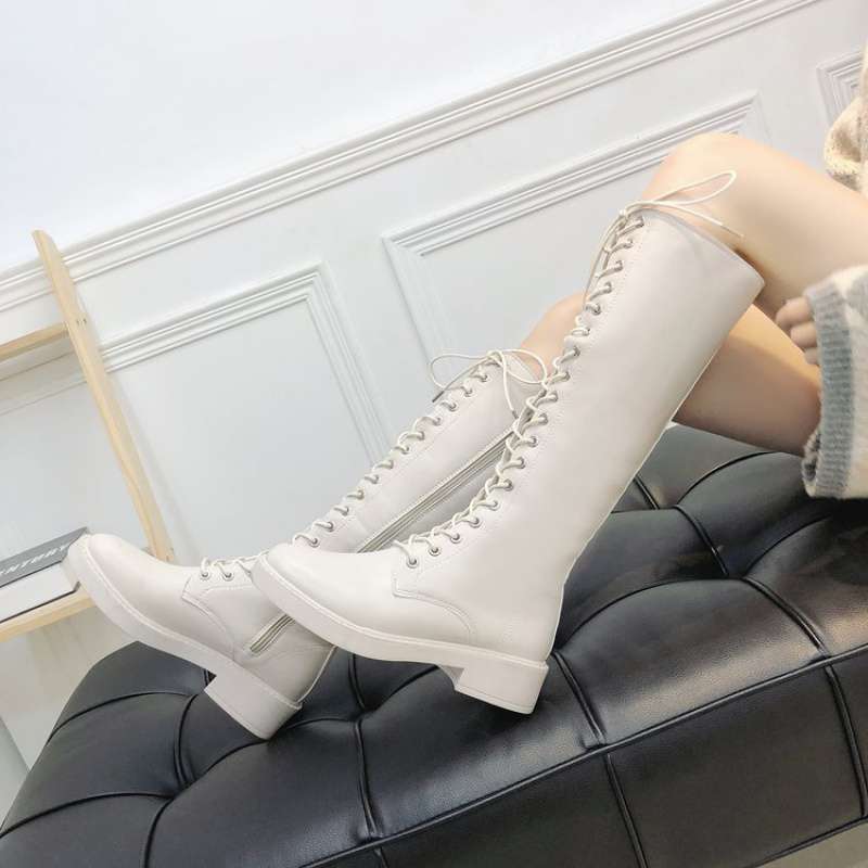 Ladies Autumn And Winter Mid-tube White Riding Boots