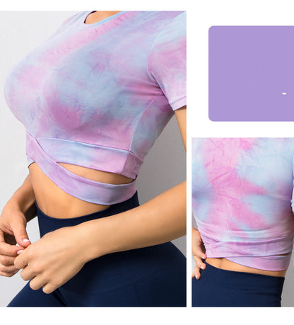 Plus Size Fitness Top With Navel-dye Short-sleeved Sports