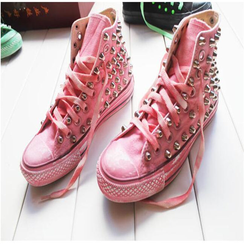 Korean Style Rivet Shoes Distressed High-top Sneakers For Female Students