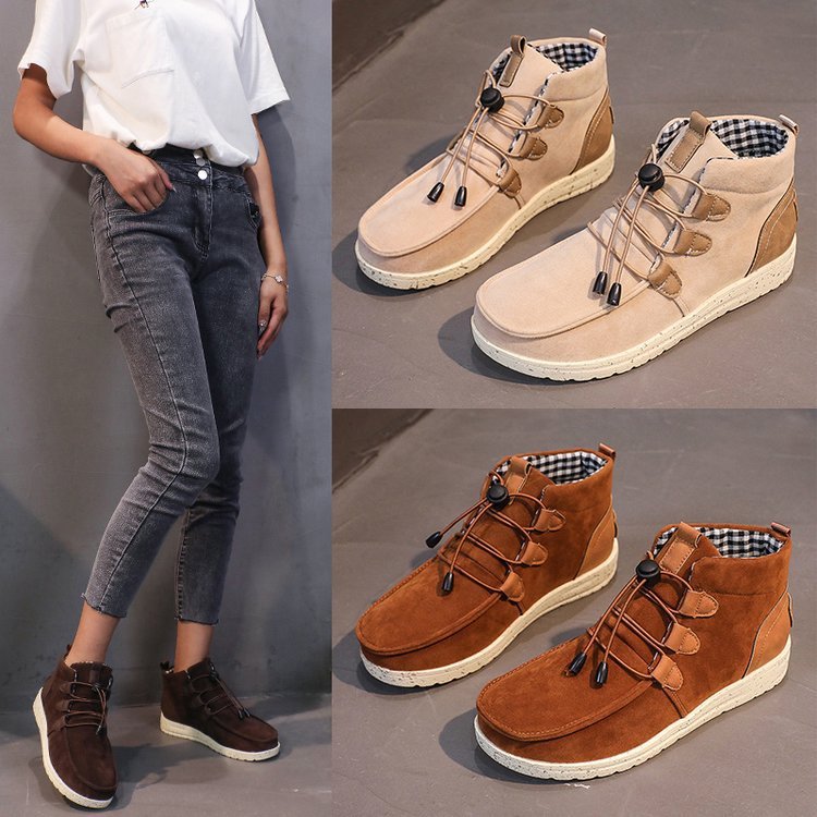 New Casual High-top Round Toe Solid Color Flat Large Size Shoes