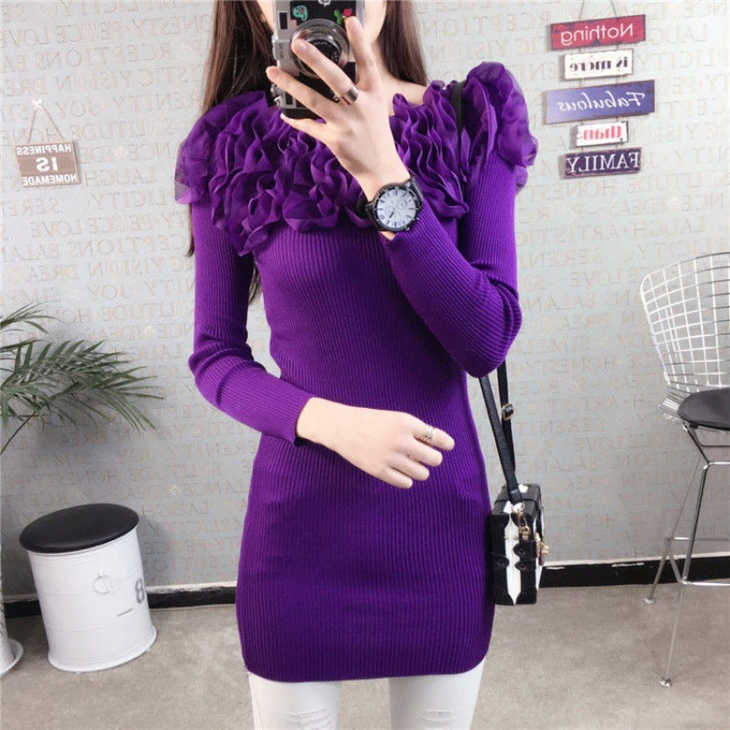 One-line Neck Strapless Short Sexy Long-sleeved Slim Knit Sweater