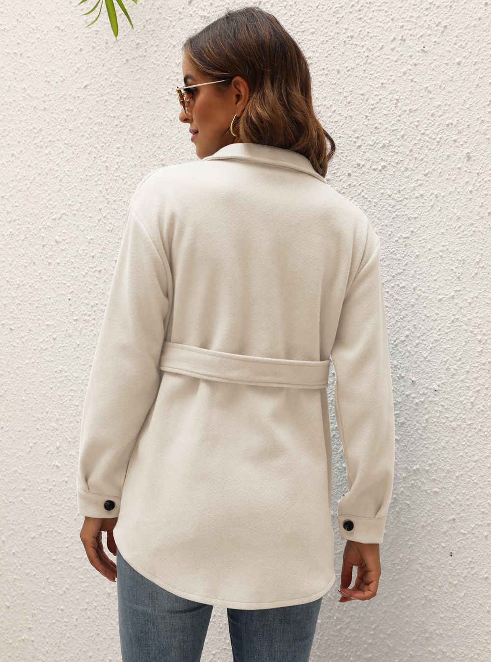 Autumn And Winter Ladies Lapel Tie Woolen Coat