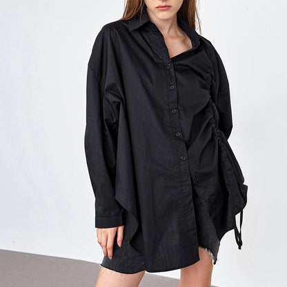 Women's Niche Drawstring Irregular Cardigan Shirt