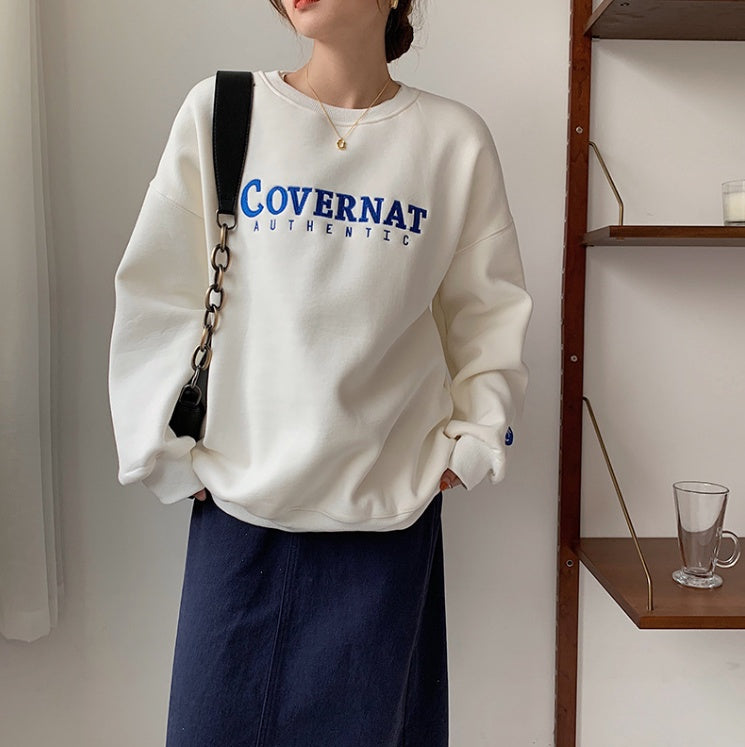 Embroidered Loose Casual Thick Cotton Sweatshirt