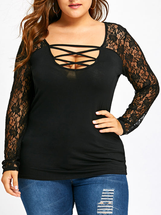 Lace Stitching Long-sleeved Bottoming Shirt