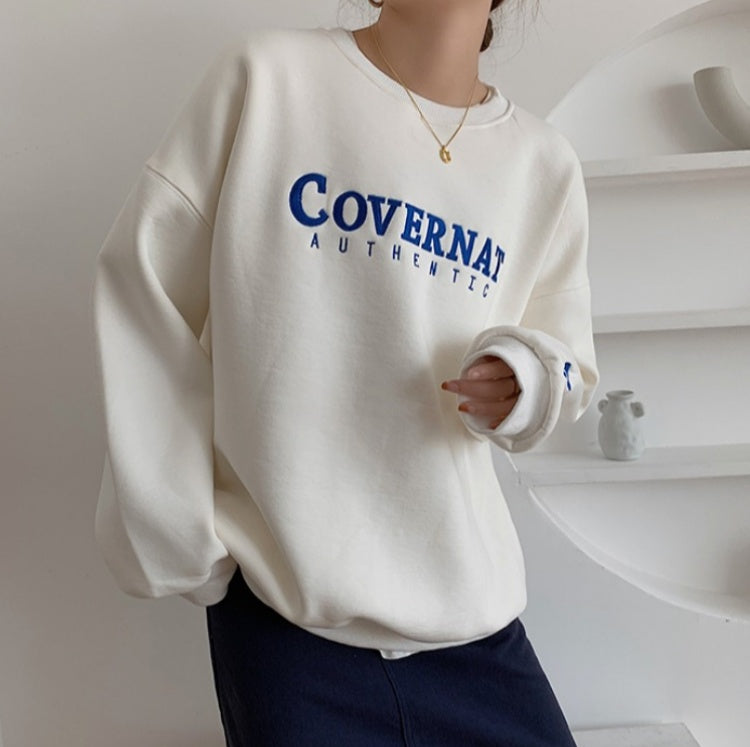 Embroidered Loose Casual Thick Cotton Sweatshirt