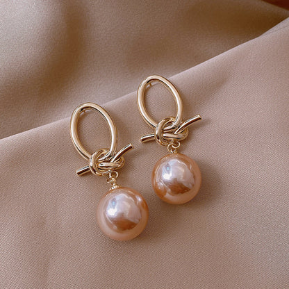 Korean Temperament French Retro Personality Knot Pearl Earrings