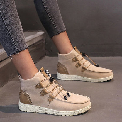 New Casual High-top Round Toe Solid Color Flat Large Size Shoes