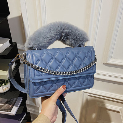 Retro All-match Rhomboid Fur Hand Carry Small Square Bag