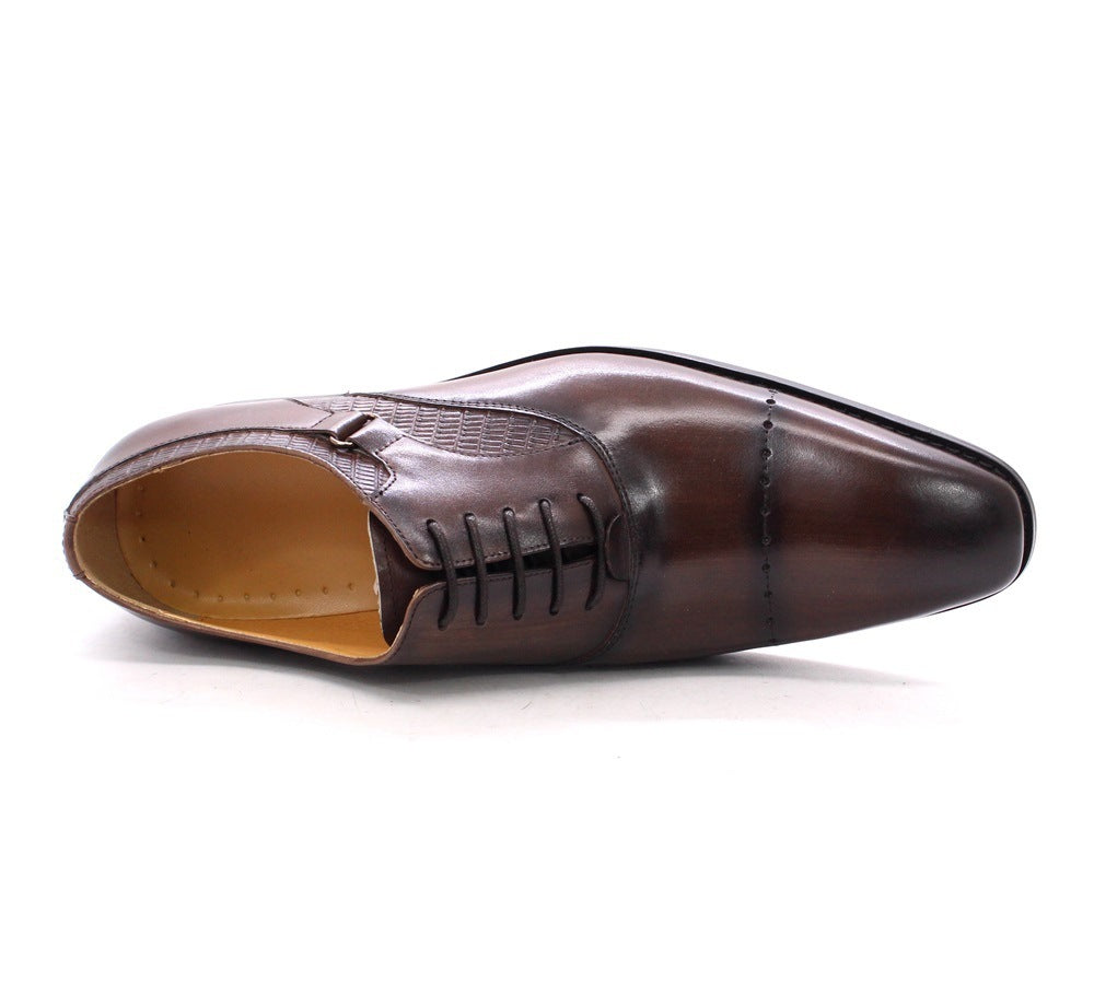 Business Formal Carved Full Cowhide Pointed Toe Handmade Leather Shoes