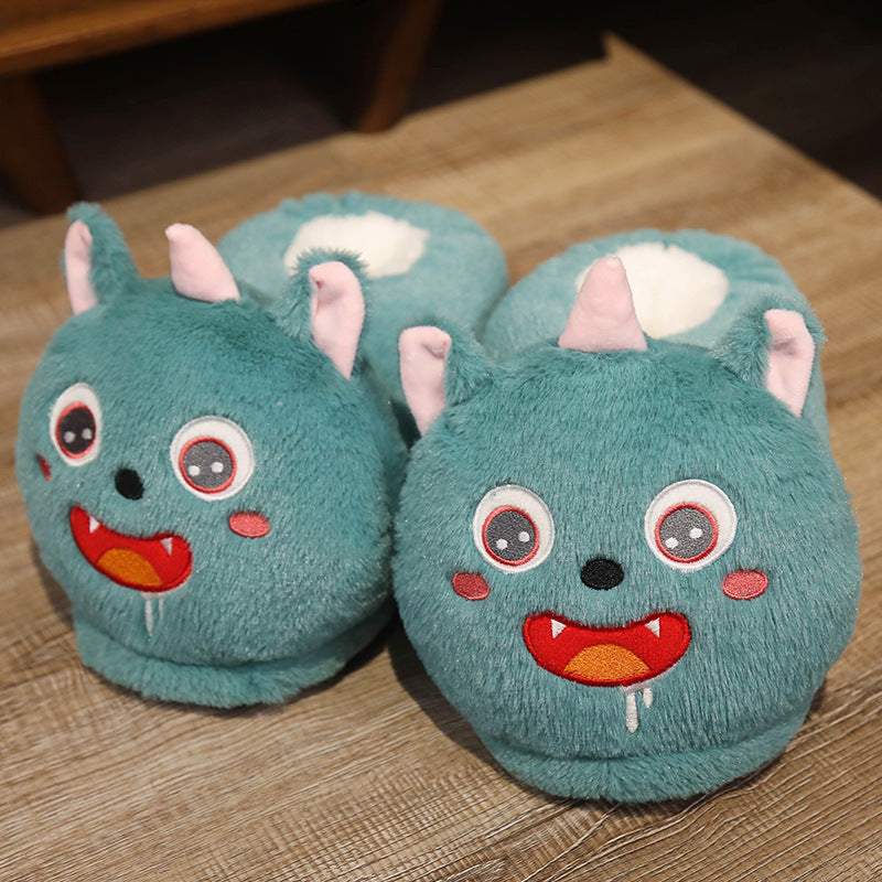 Cute Indoor Thick-soled Non-slip Plush Cartoon Couple Cotton Slippers