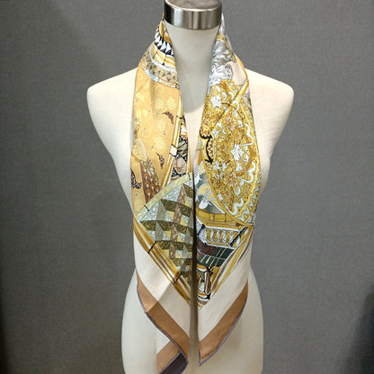 Women's Double-sided Printing Twill 18mmi Sand Wash Silk Scarf Shawl