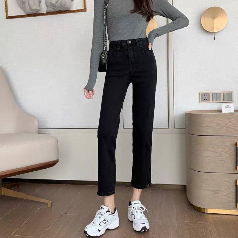 Fashion Women's Thin Split Straight-leg Jeans