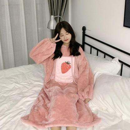 Cute Hooded Pajamas Women Fall And Winter Loose Can Be Worn Outside