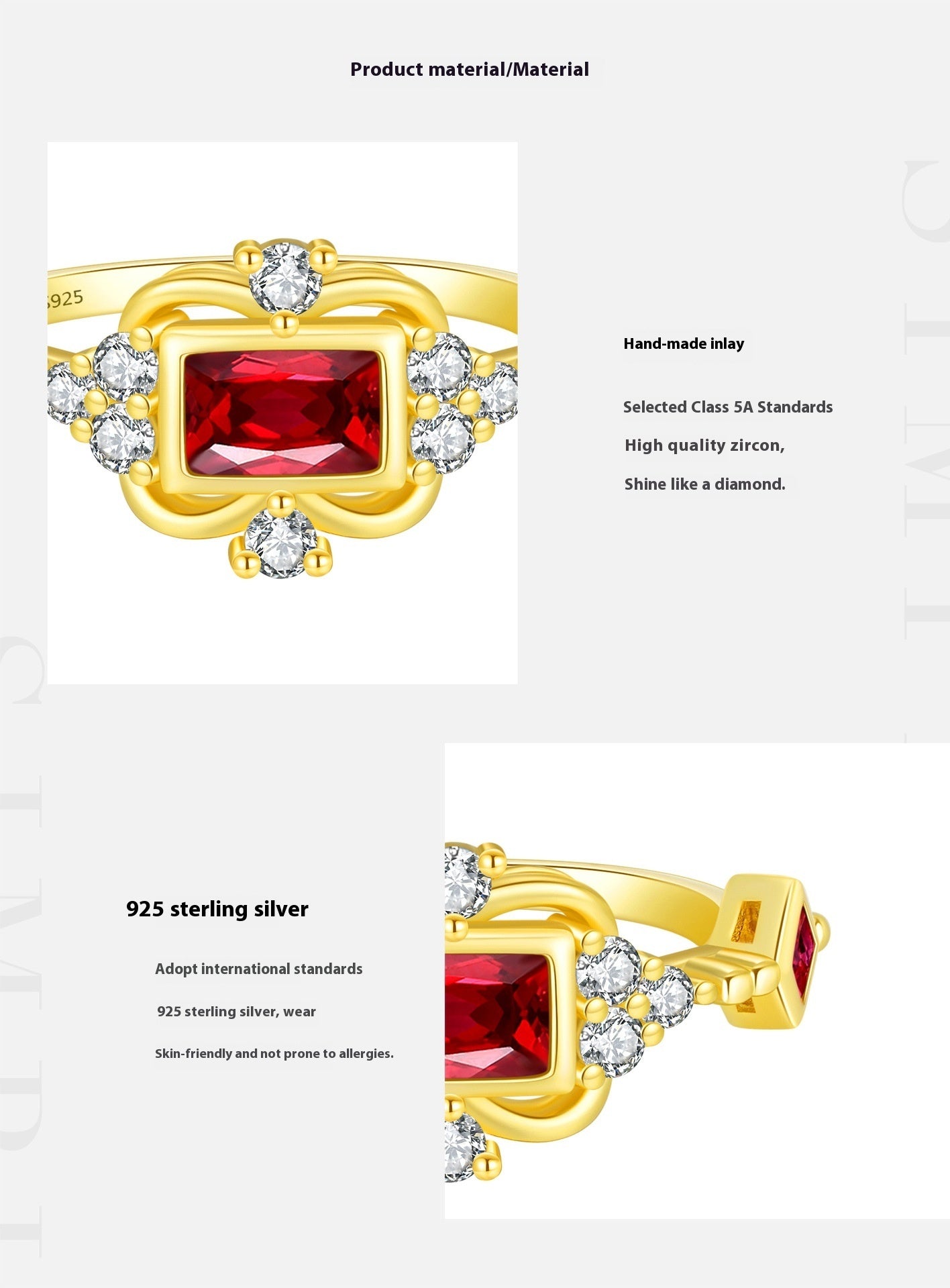 S925 Silver Light Luxury Advanced Pigeon Blood Red Colored Gems Garland Ring Fashion Design