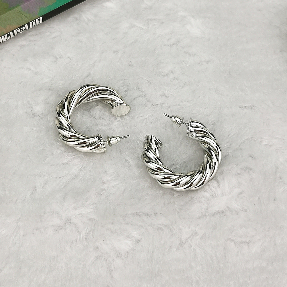 Niche Personality Metal Wind Line Twisted Hollow Spiral Earrings