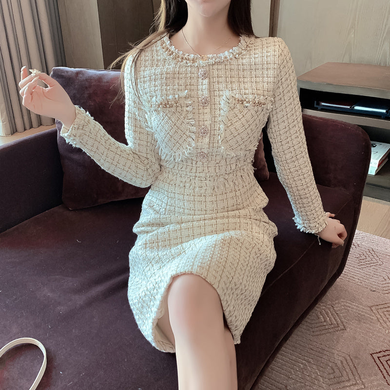 Women's Padded Base Long-sleeved Woolen Dress