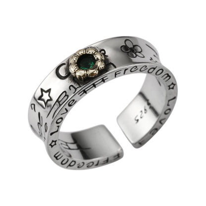 S925 Sterling Silver Graffiti Emerald Ring