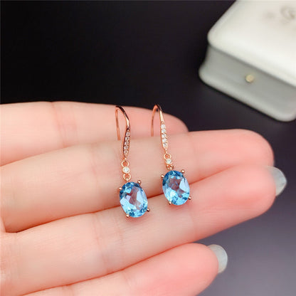 Fashion Natural Aquamarine Topaz Ear Hook Earrings